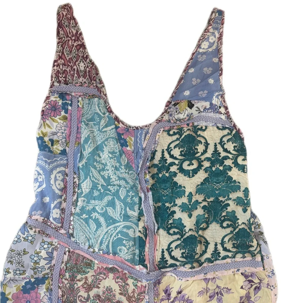 Blue Velvet Patchwork Boho Jumpsuit NWT Size Medium Wide Leg Floral - Picture 4 of 11
